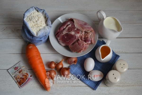 Ингредиенты для жареных пирожков из дрожжевого теста с мясом (на сковороде)