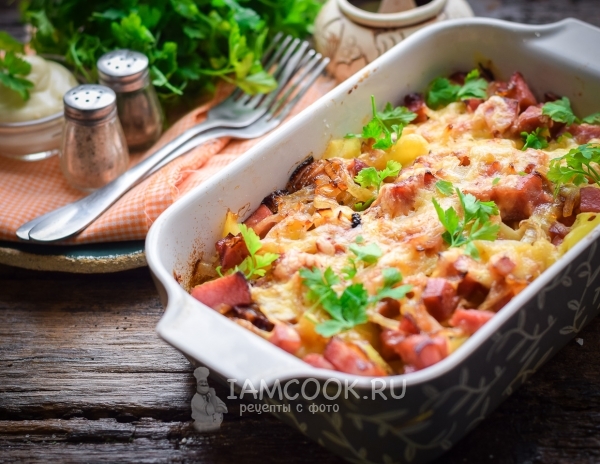 Рецепт картошки с ветчиной и сыром в духовке