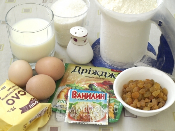 Ингредиенты для кекса с изюмом в хлебопечке