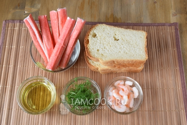 Ингредиенты для гренок с крабово-креветочной пастой