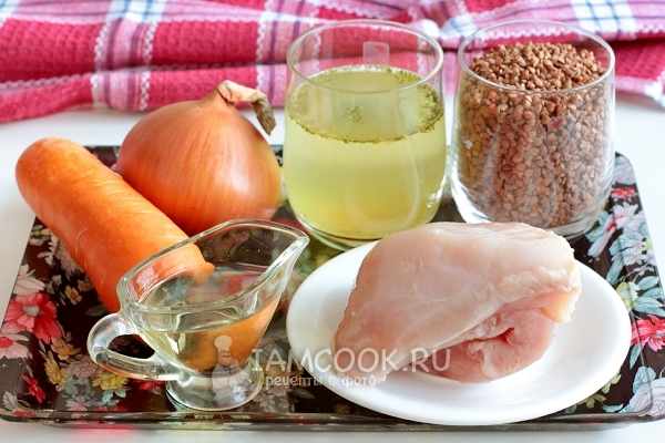 Ингредиенты для куриного филе (грудки) с гречкой в духовке