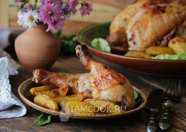 Фото картошки по-деревенски с курицей в духовке