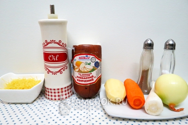 Ингредиенты для супа из колбасного сыра
