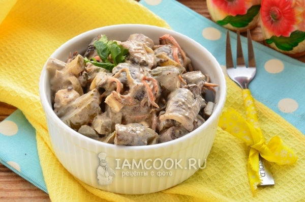 Рецепт салата «Белорусский» с печенью и грибами