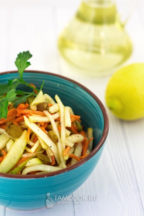 Фото салата из репы с морковью и яблоком