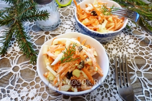 Фото салата из моркови с яйцом, чесноком и майонезом