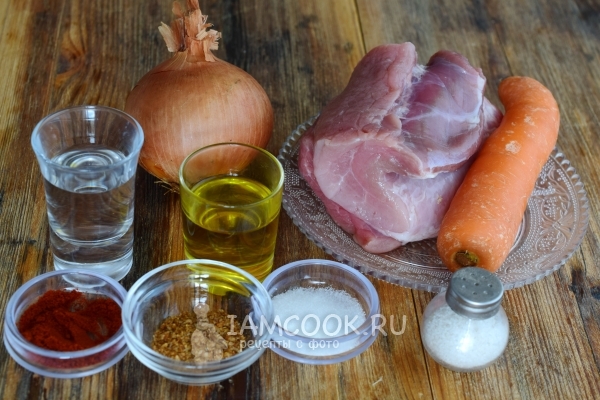 Ингредиенты для салата хе из мяса с морковью