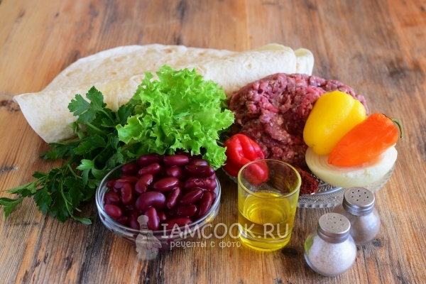 Ингредиенты для бурито с фаршем и фасолью
