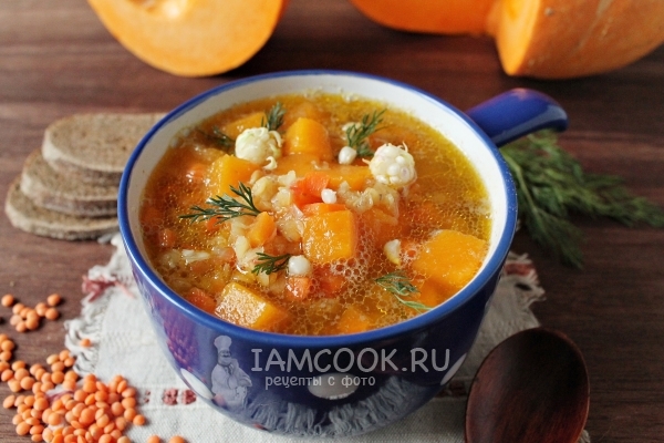 Фото супа с тыквой и чечевицей