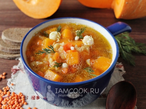 Суп с тыквой и чечевицей, рецепт с фото