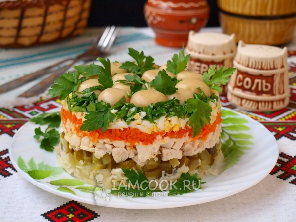 Салат «Поляна» с грибами и курицей, рецепт с фото