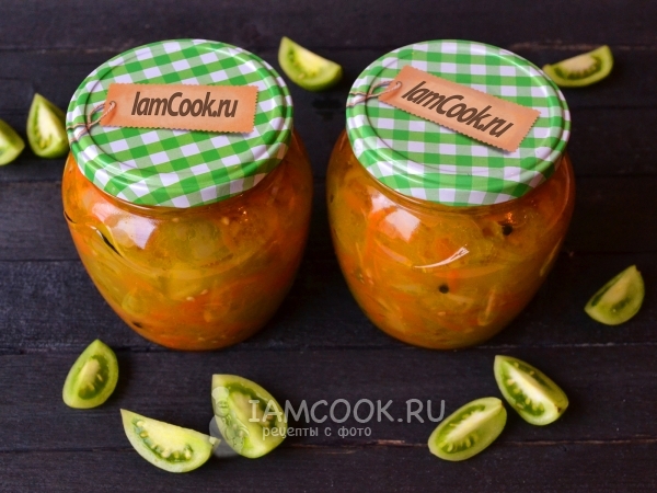 Салат из зеленых помидоров с луком на зиму, рецепт с фото