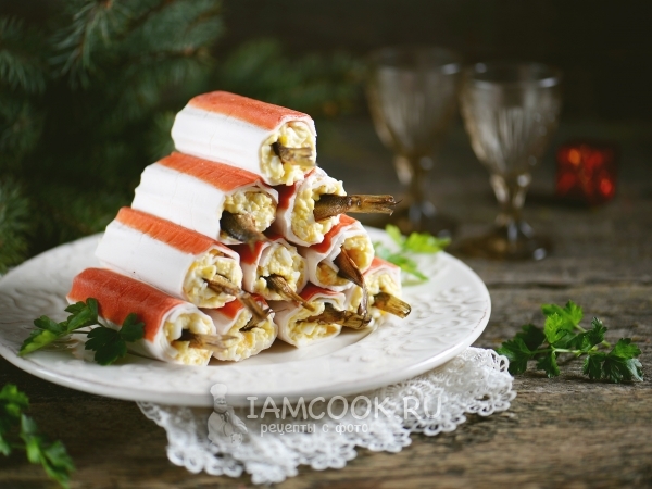 Крабовые палочки, фаршированные сыром и шпротами, рецепт с фото