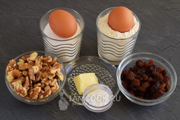 Ингредиенты для печенья «Мазурка» с грецкими орехами и изюмом