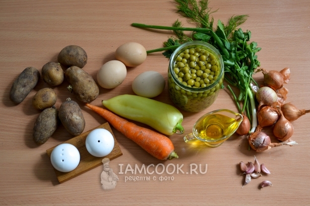 Ингредиенты для супа с консервированным зеленым горошком и яйцом