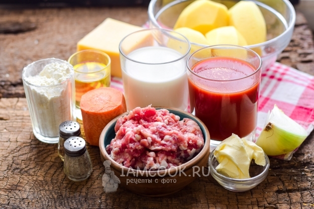 Ингредиенты для картофельной лазаньи с фаршем