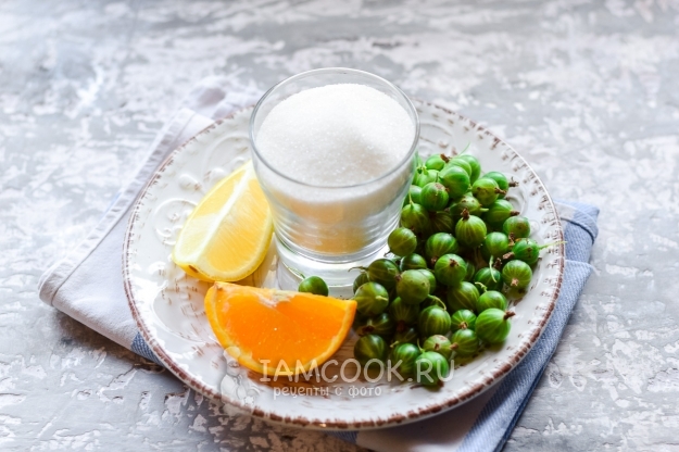 Ингредиенты для варенья из крыжовника с лимоном и апельсином