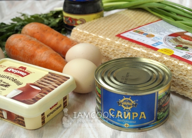Ингредиенты для закусочного торта из вафельных коржей