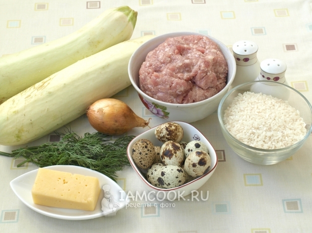 Ингредиенты для бочонков из кабачков с мясным фаршем
