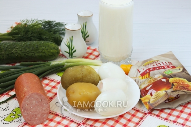 Ингредиенты для окрошки на кефире с горчицей