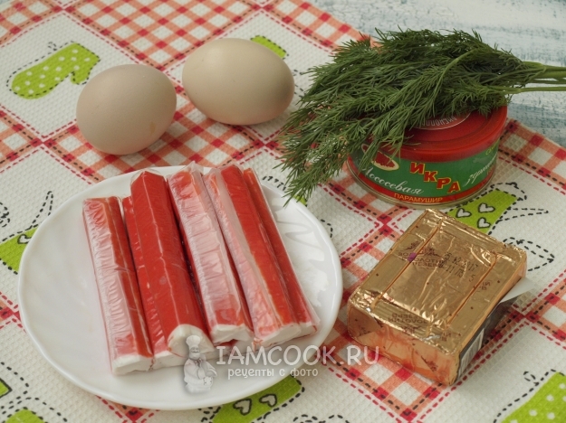 Ингредиенты для крабовых палочек, фаршированных красной икрой