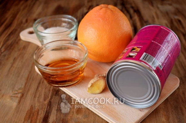 Ингредиенты для смузи из красного грейпфрута и кокосового молока