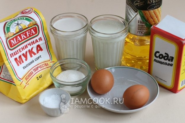 Ингредиенты для тонких блинов на молоке и кефире