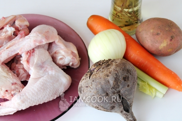 Ингредиенты для борща с куриными крылышками