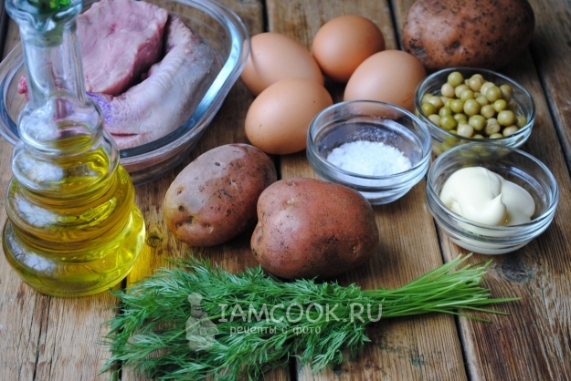 Ингредиенты для салата «Гнездо глухаря» с языком