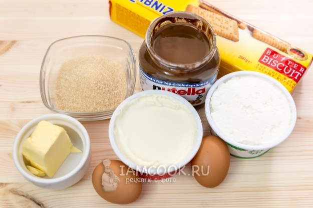 Ингредиенты для двухцветного творожного чизкейка с Нутеллой