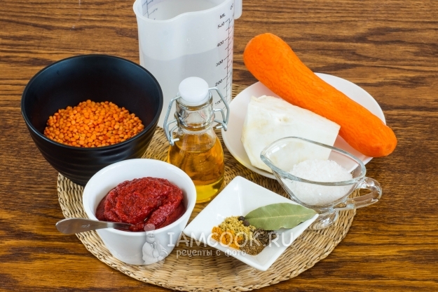 Ингредиенты для чечевичной подливы к спагетти