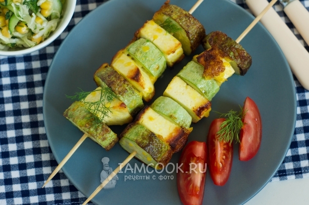 Рецепт шашлыка из кабачков с сыром на шпажках на сковороде