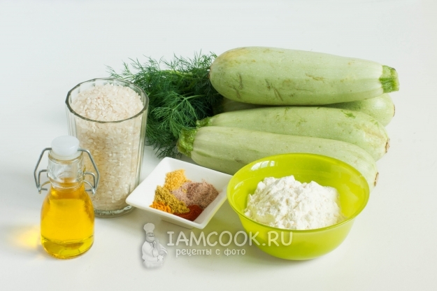 Ингредиенты для вегетарианских котлеток из кабачка и риса