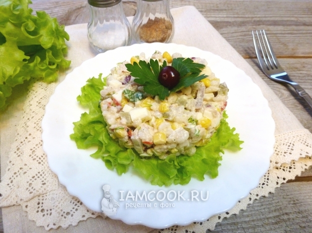 Фото салата с перловкой, курицей и кукурузой
