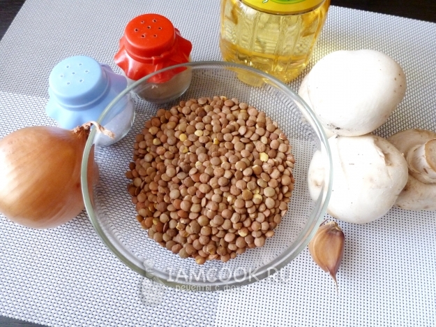 Ингредиенты для шампиньонов, фаршированных чечевицей