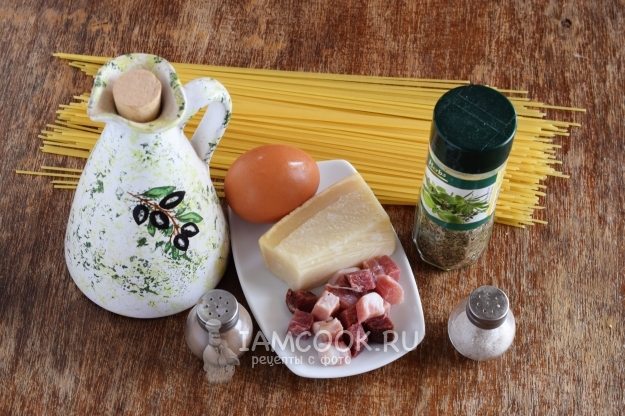 Ингредиенты для пасты карбонара без сливок