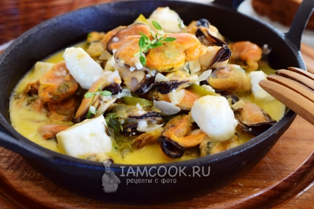 Рецепт мидий в соусе Саганаки