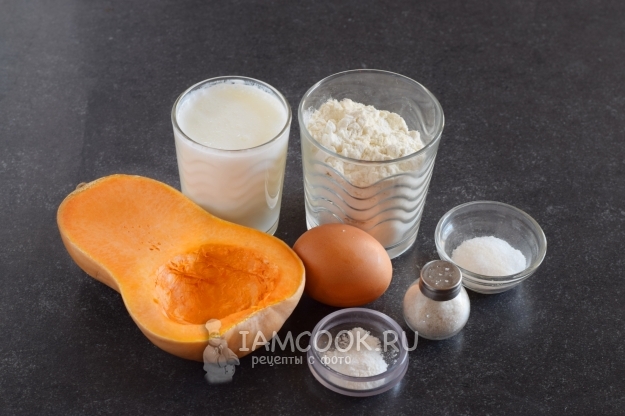 Ингредиенты для пышных оладий с тыквой на кефире