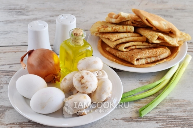 Ингредиенты для блинчиков с грибами и яйцом