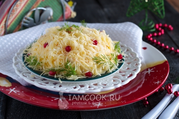 Фото салата с курицей, морковью, сыром и яйцами