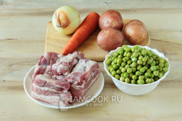Ингредиенты для супа с замороженным горошком и свиными рёбрышками