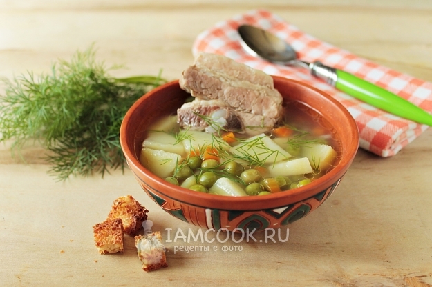 Рецепт супа с замороженным горошком и свиными рёбрышками