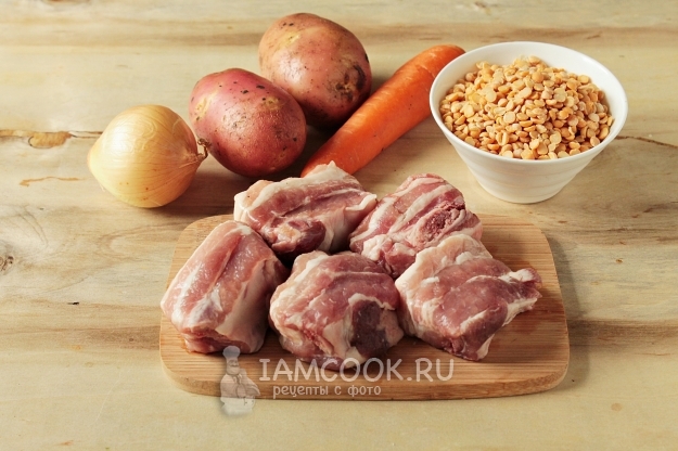 Ингредиенты для горохового супа с запечёнными рёбрышками