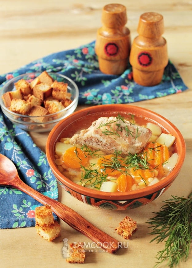 Рецепт горохового супа с запечёнными рёбрышками