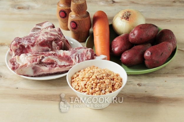Ингредиенты для горохового супа с говядиной в мультиварке