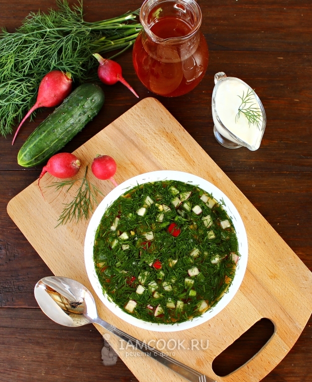 Рецепт окрошки с курицей на квасе