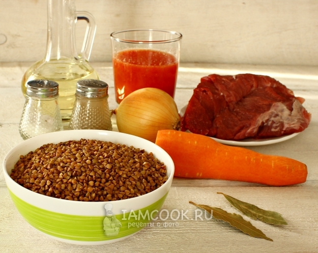 Ингредиенты для гречки по-купечески в мультиварке с говядиной