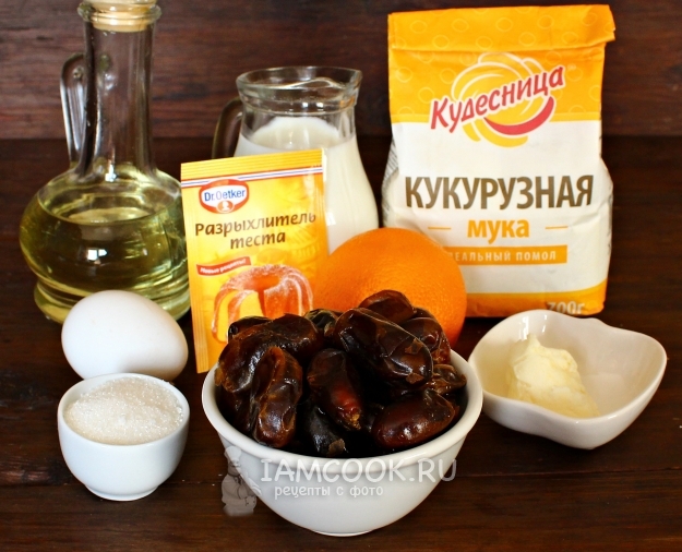 Ингредиенты для кукурузного хлеба с финиками