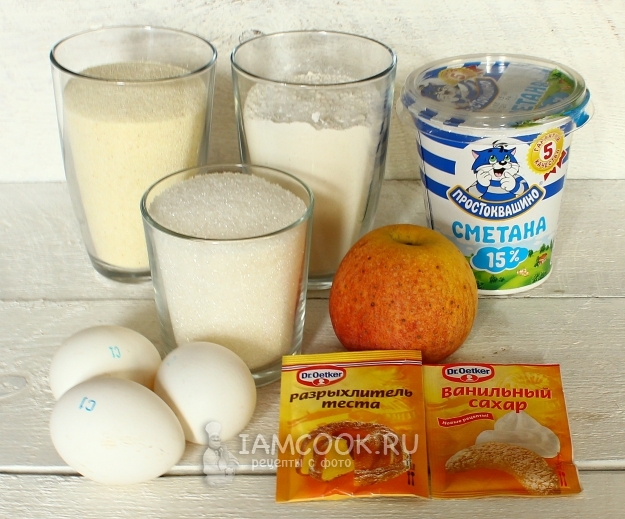 Ингредиенты для манника на сметане с яблоками