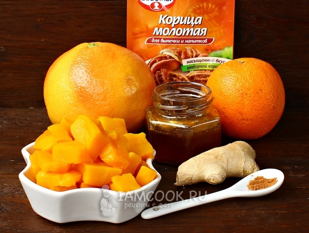 Ингредиенты для тыквенно-цитрусового смузи с имбирем
